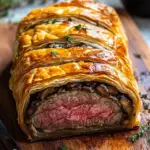 Classic Beef Wellington Wrapped in Puff Pastry with Savory Mushroom Duxelles