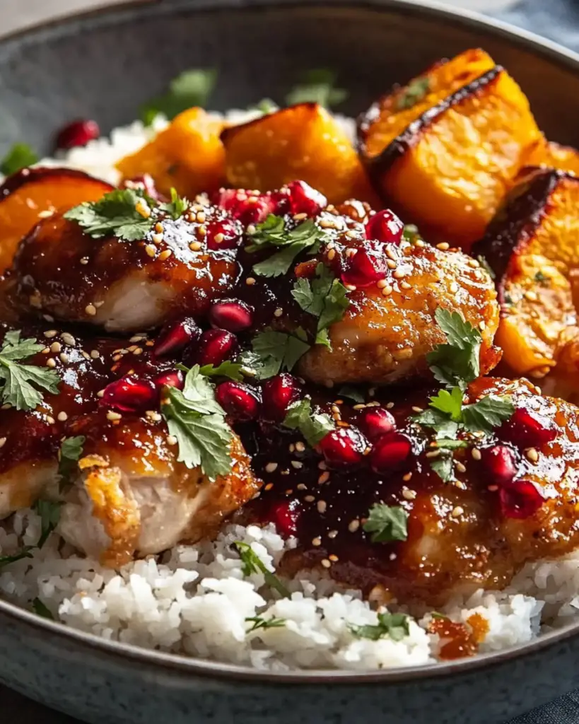 Crispy Coconut Chicken with Roasted Squash and Pomegranate Sauce: A Flavor Fusion You’ll Crave