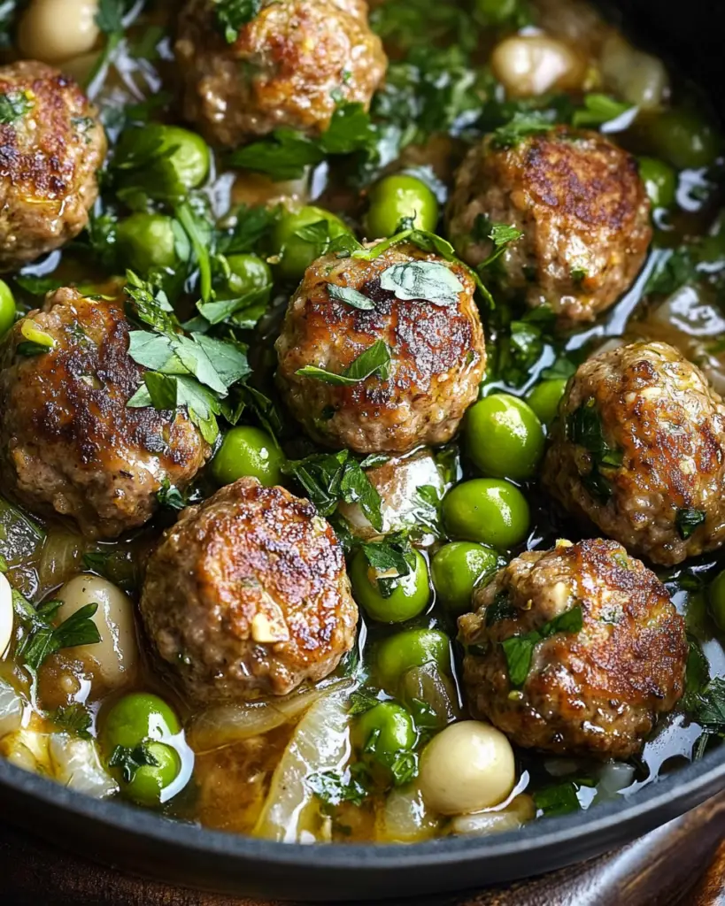 Herb-Infused Meatballs with Broad Beans in a Savory Lemon Sauce