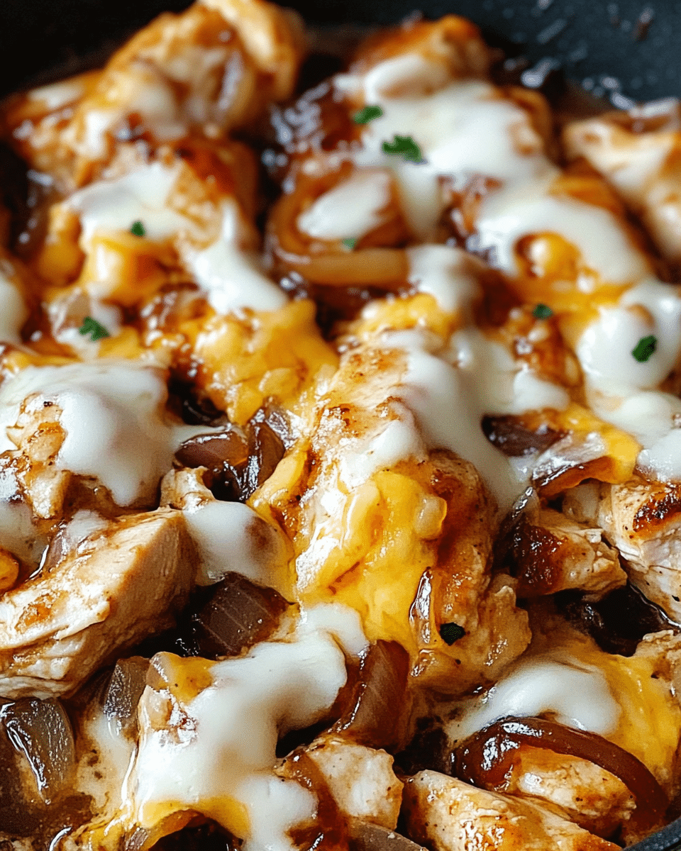 Low-Carb BBQ Chicken Skillet with Melted Cheese and Caramelized Onions — Easy, Flavor-Packed Weeknight Dinner