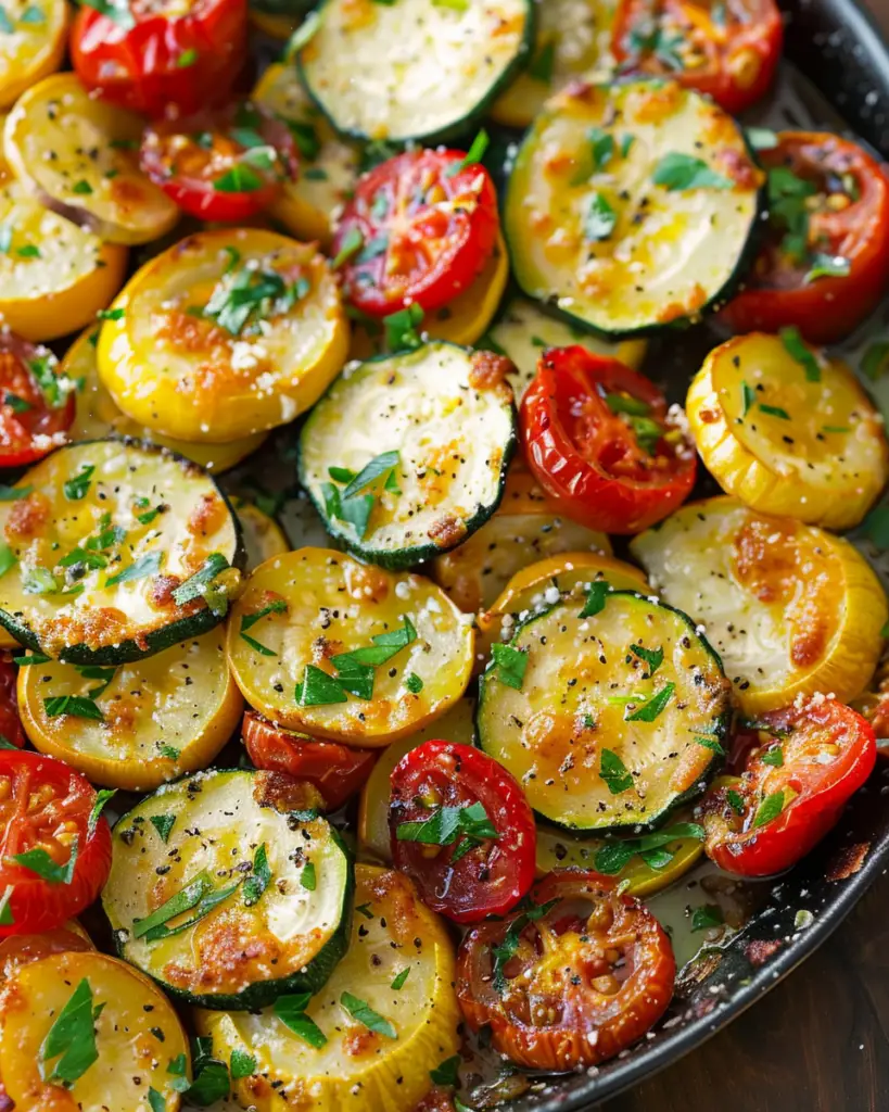 Oven-Roasted Zucchini, Squash, and Tomatoes with Parmesan