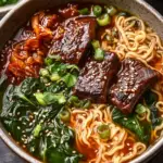 Slow-Cooked Short Ribs with Noodles and Spinach — A Comforting Bowl of Flavor