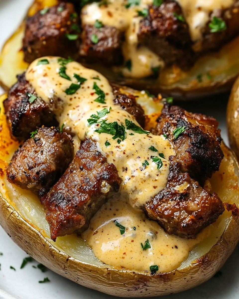 Steak-Stuffed Baked Potatoes with Creamy Parmesan Sauce: A Flavorful Feast You’ll Love