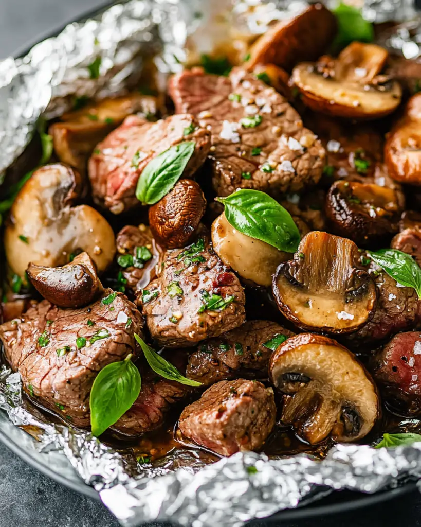 Savory Steak & Mushroom Foil Packets with Garlic and Herbs