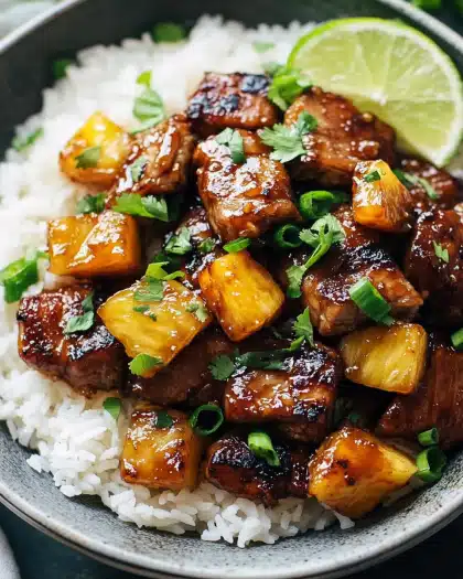 Caramelized Teriyaki Pork with Pineapple and Coconut Jasmine Rice: A Flavorful Fusion Feast You Can Master at Home