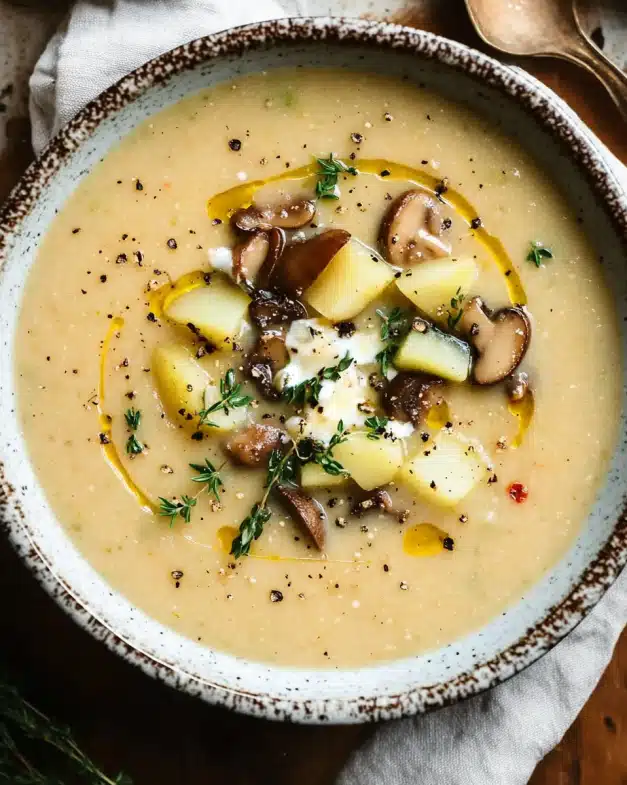 Creamy Mushroom and Potato Soup with Fresh Herbs
