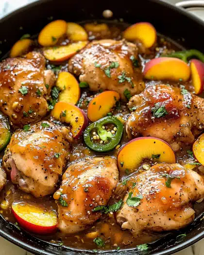 Sweet and Spicy Peach-Glazed Chicken Thighs Recipe: A Perfect Summer Dinner