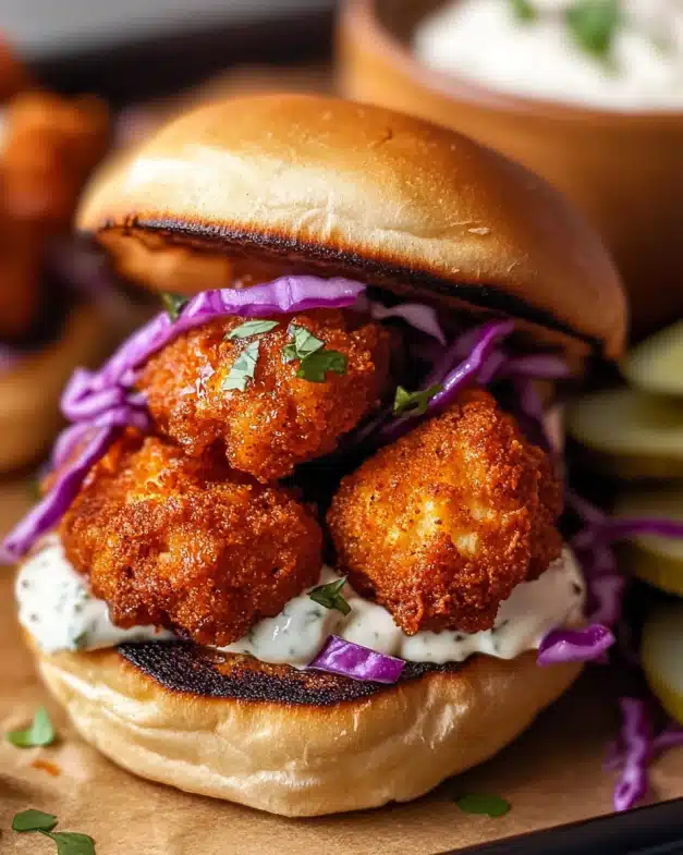 Crispy Cauliflower Bites with Nashville Hot Sauce and Herb Aioli