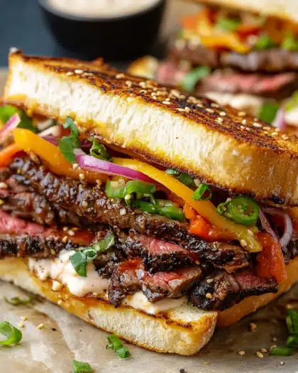 Korean-Inspired Ribeye Steak Sandwich with Spicy Garlic Mayo: A Flavor Explosion You Can’t Resist