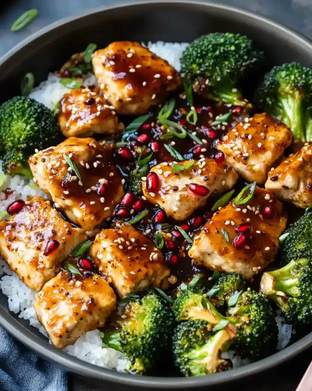 Baked Pomegranate Chicken with Roasted Broccoli and Sesame Seeds: A Flavorful Weeknight Delight