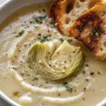 Creamy Artichoke Soup with Crème Fraîche & Toasted Baguette: A Comforting, Gourmet Delight