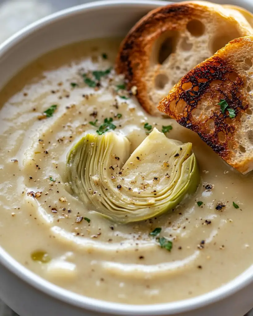 Creamy Artichoke Soup with Crème Fraîche & Toasted Baguette: A Comforting, Gourmet Delight