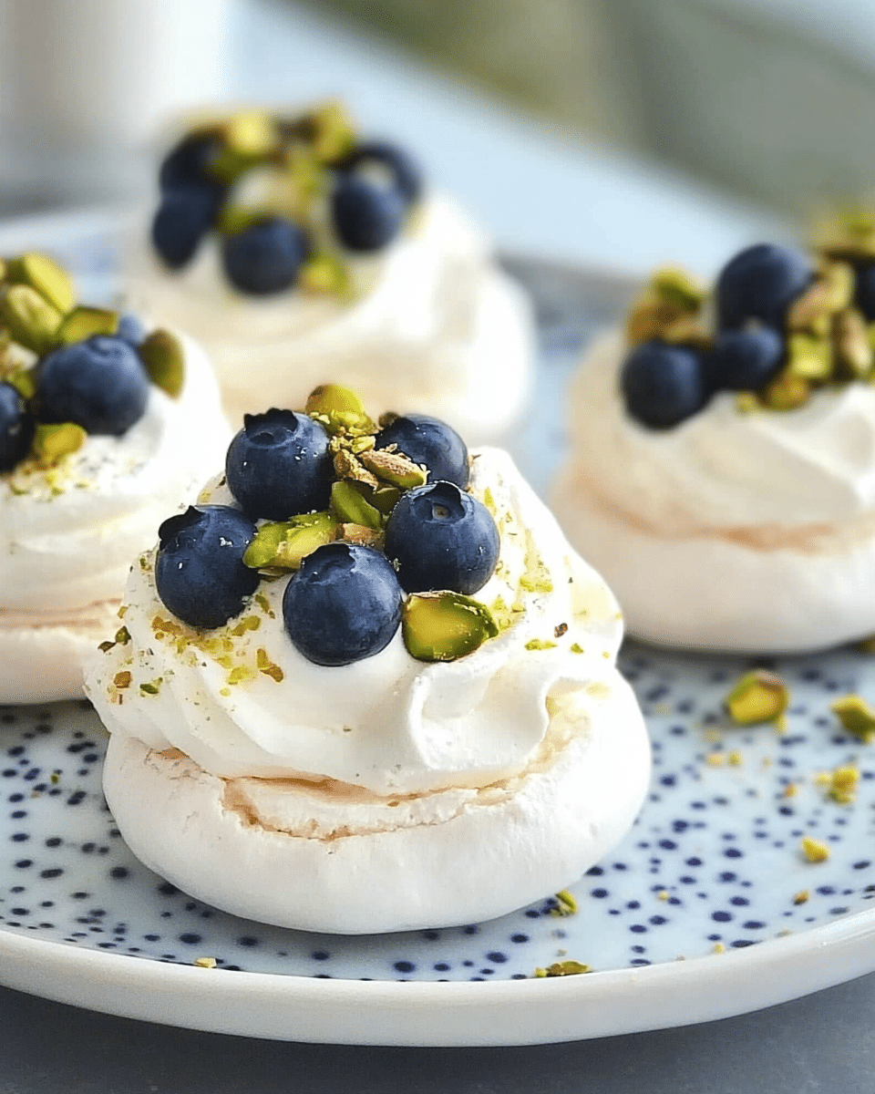 Mini Pavlovas with Cream, Blueberries, and Pistachios: A Light and Elegant Dessert for Every Occasion