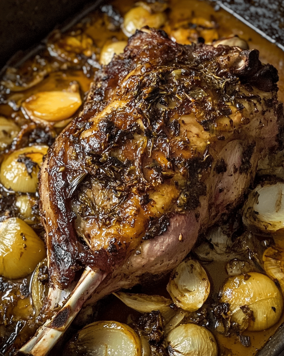 Saffron Honey Roasted Lamb with Crispy Bacon and Caramelized Onions: A Show-Stopping Feast for Every Occasion