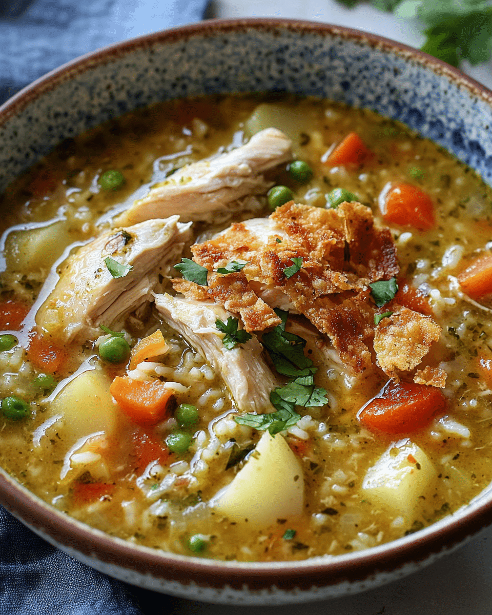 Chicken and Vegetable Rice Soup with Crispy Chicken Skin: Your Ultimate Comfort Bowl