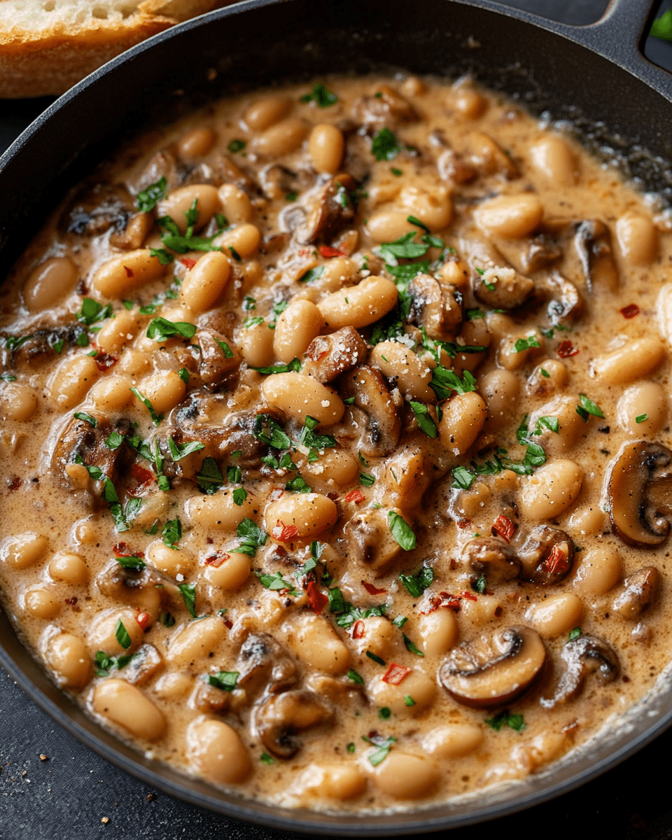 Creamy Mushroom and White Bean Skillet – A Comforting, Plant-Based Delight for Your Table