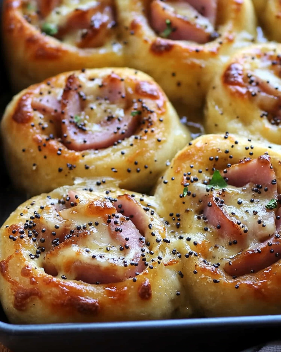 Savory Ham and Swiss Pizza Rolls with Honey Mustard Glaze