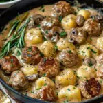 Meatballs and Gnocchi in a Creamy Mushroom Sauce — A Comfort Food Classic