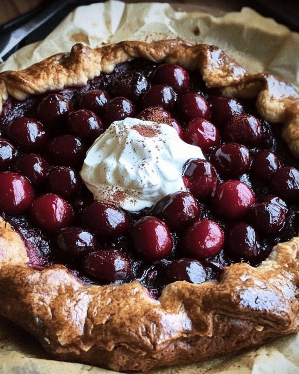 Chocolate Cherry Galette with Whipped Cream Topping — A Decadent Homemade Dessert Recipe