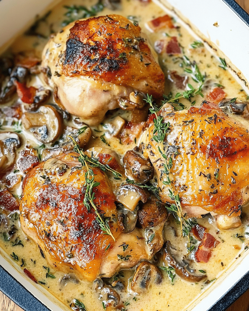 Thyme-Infused Creamy Mushroom Bacon Chicken Thighs Recipe — A Comfort Food Classic