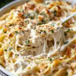 Cheesy Chicken Tetrazzini Bake with Creamy Garlic Sauce