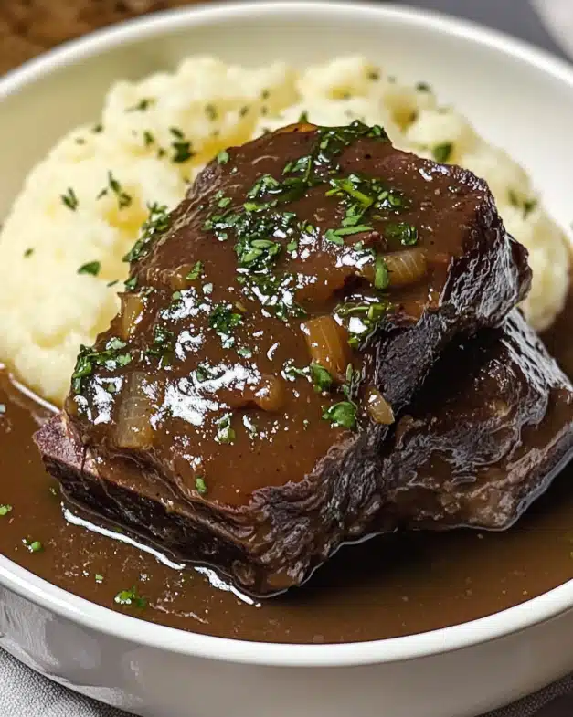 Slow Cooker Beef Cheeks in Rich Garlic Herb Gravy