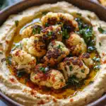 Roasted Cauliflower with Herbed Chili Oil and Hummus