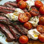 Grilled Skirt Steak with Cherry Tomatoes and Burrata
