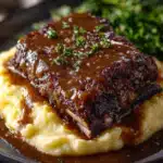Slow-Cooked Beef Short Ribs with Creamy Gravy and Mashed Potatoes