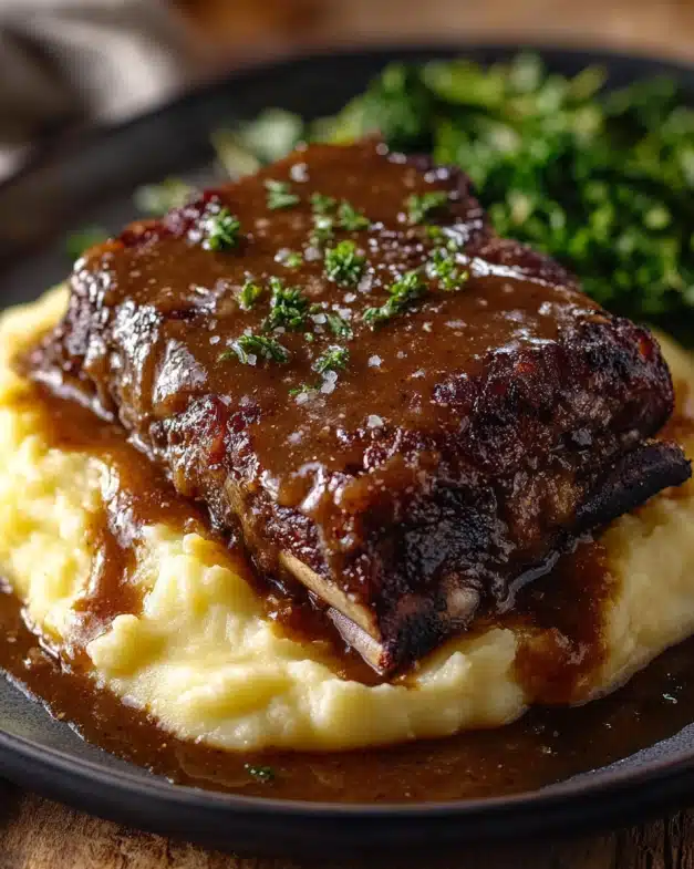Slow-Cooked Beef Short Ribs with Creamy Gravy and Mashed Potatoes