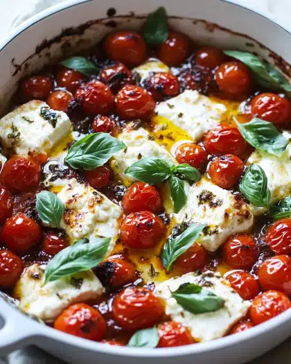 Baked Feta with Roasted Cherry Tomatoes and Basil — A Simple Mediterranean Delight You’ll Love