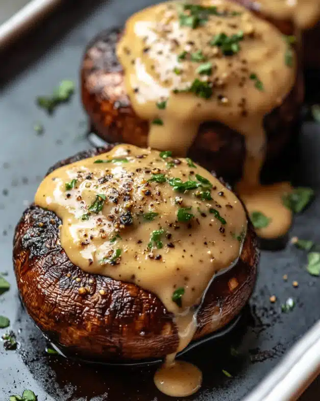 Grilled Portobello Mushrooms with Creamy Smoky Garlic Sauce