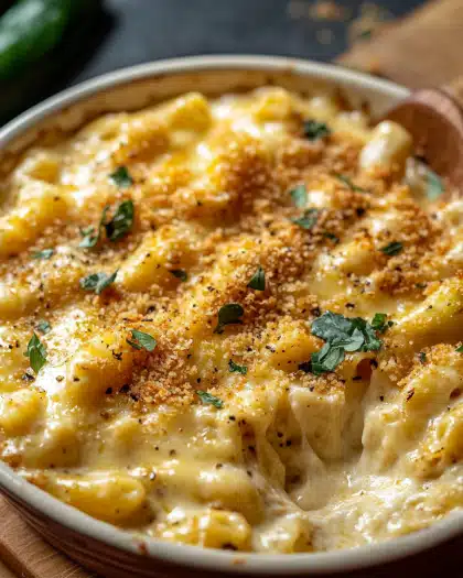 Creamy Roasted Poblano Mac and Cheese Bake
