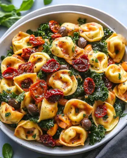 Fresh Tortellini Pasta Salad with Sun-Dried Tomatoes and Kale
