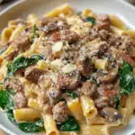 Creamy Sausage and Mushroom Pasta with Spinach — A Comforting, Flavor-Packed Dinner You’ll Love