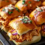 Slow Cooker BBQ Chicken Sliders with Mozzarella and Onions