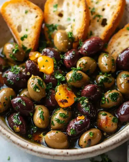 Marinated Olives with Roasted Garlic and Citrus: A Zesty Mediterranean Delight