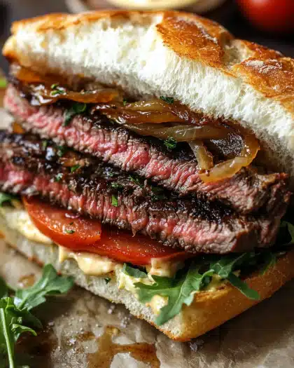 Ultimate Steak Sandwich with Garlic Aioli and Caramelized Onions