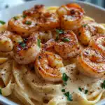 Creamy Garlic Shrimp Fettuccine with Parmesan Alfredo Sauce — A Perfect Dinner Delight