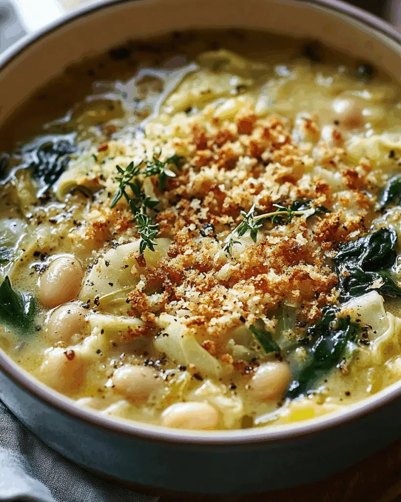 Creamy Cannellini Bean and Spinach Soup with Lemon-Garlic Breadcrumbs