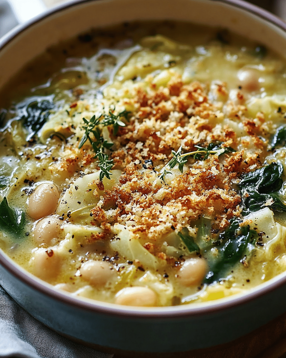 Creamy Cannellini Bean and Spinach Soup with Lemon-Garlic Breadcrumbs