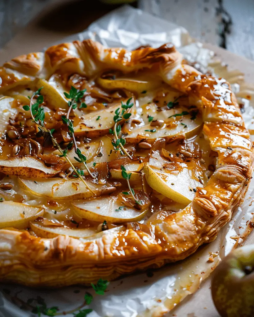 Caramelized Onion and Pear Puff Pastry Tart with Brie: A Sweet and Savory Delight