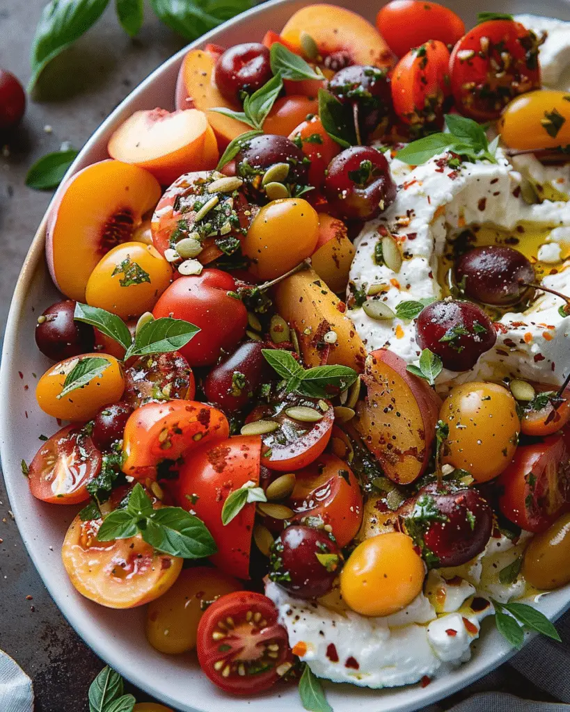 Fresh Tomato, Peach, and Burrata Delight — A Refreshing Summer Salad Recipe