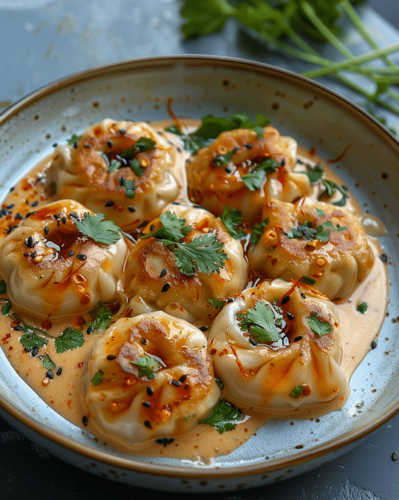 Gourmet Prawn and Chicken Dumplings with Savory Tahini Drizzle