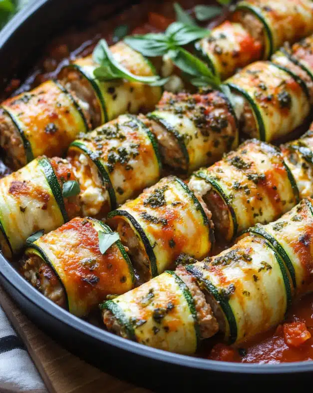 Zucchini and Chicken Sausage Roll-Ups with Pesto and Ricotta — A Flavorful Low-Carb Comfort Food