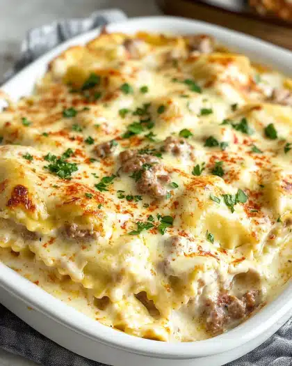 Cheesy Sausage Ravioli Lasagna