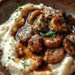 Roasted Garlic Mashed Potatoes with Sausage & Gravy