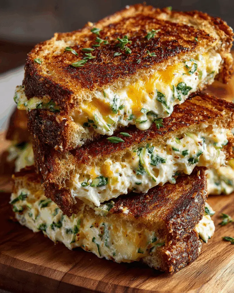 Cheesy zucchini spinach pepper jack grilled sandwich sliced in half