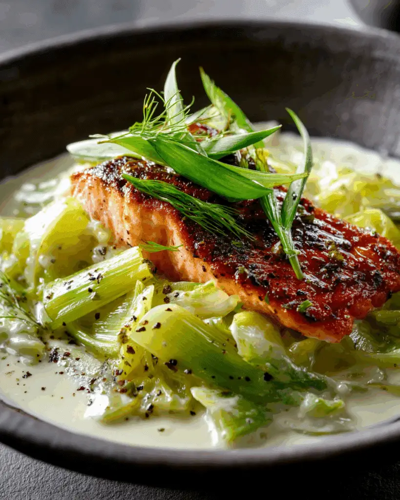 Finished creamy braised leeks