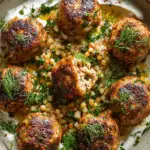 Spiced turkey meatballs with lemon yogurt sauce served over couscous
